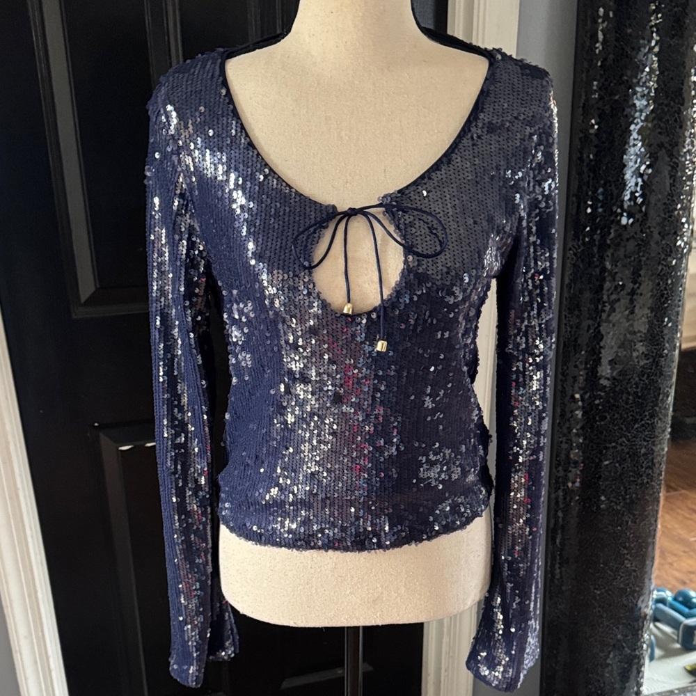 Wild Fable Sparkling Navy Sequin Blouse